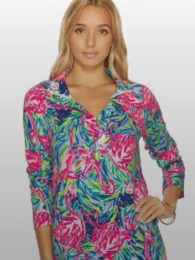 Lilly Pulitzer Elsa Button-Front Pullover Jacket Flamenco Beach Size L